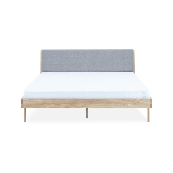 Тапицирано двойно легло от дъб в сив/естествен цвят 180x200 cm Fawn - Gazzda