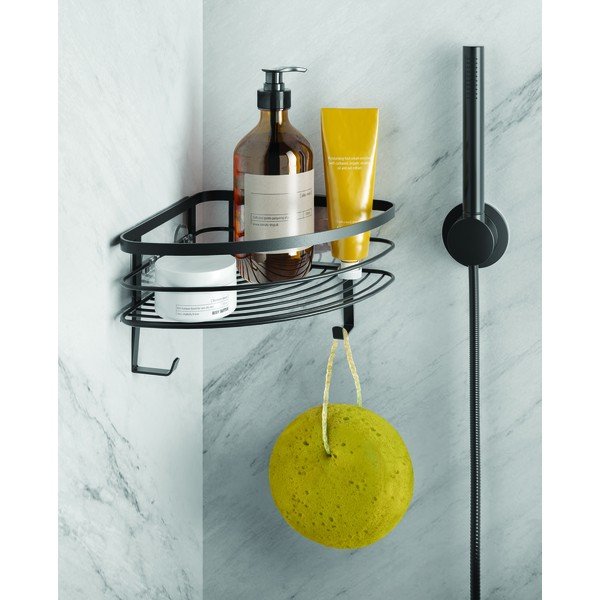 Черен стенен ъглов рафт за баня Origin - Metaltex-image-1