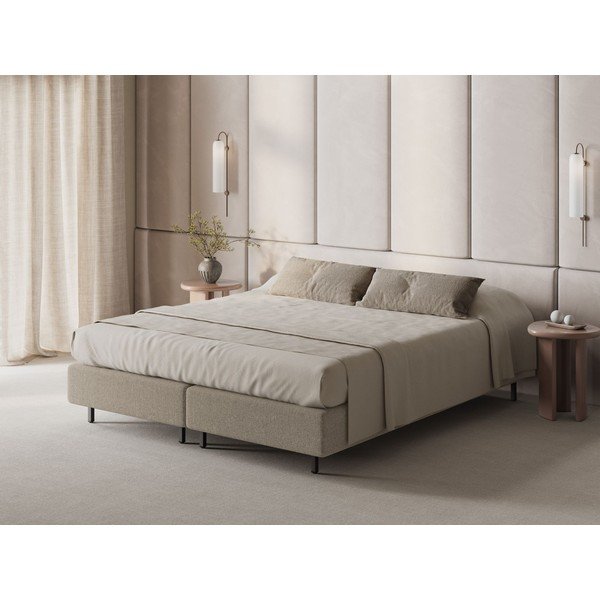 Бежово тапицирано двойно легло без табла 200x200 cm Whale – Micadoni -image-1