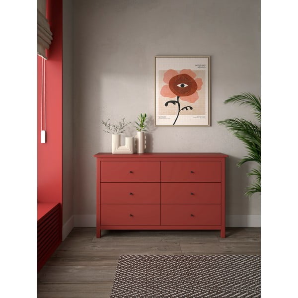 Червен нисък скрин от бор 130x80 cm Misti - Marckeric-image-1