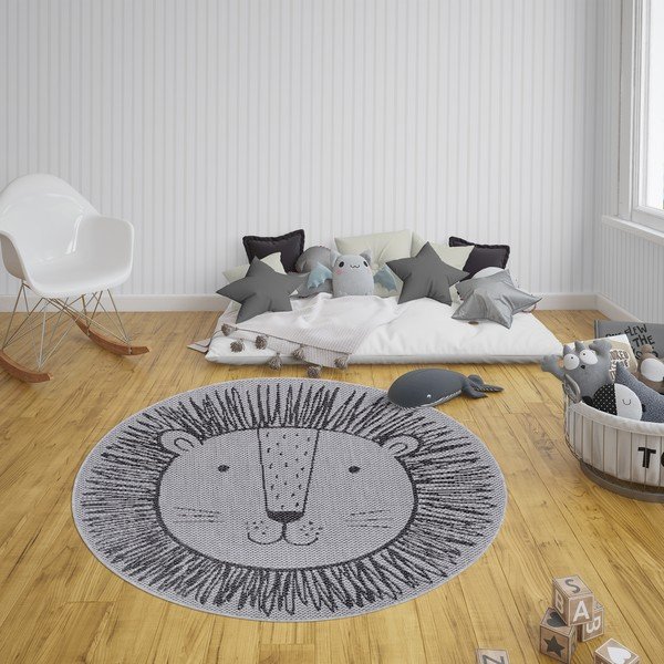 Сив детски килим Lion, ø 160 cm - Ragami-image-1