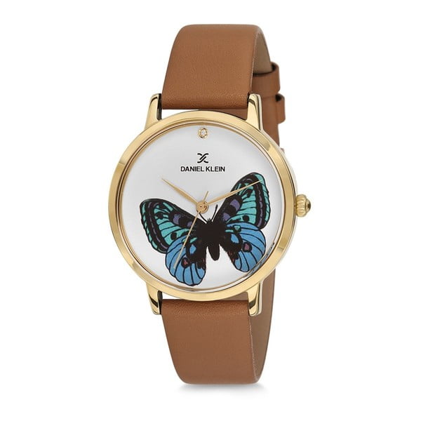Дамски часовник с кафява кожена каишка Butterfly - Daniel Klein