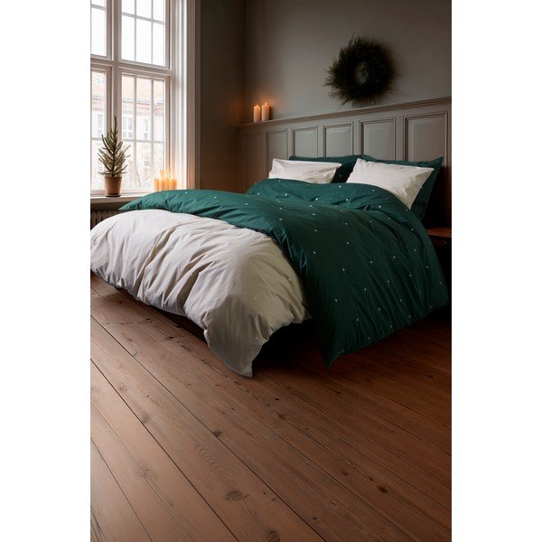 Бежово единично  спално бельо от памук перкал 140x200 cm Christmas Fable – JUNA-image-4