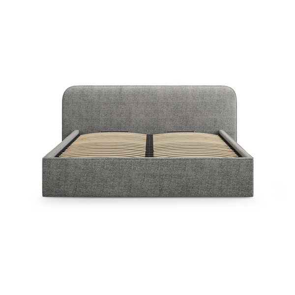 Тъмносиво двойно тапицирано легло с място за съхранение с включена подматрачна рамка 160x200 cm Elizabeth – Micadoni -image-4