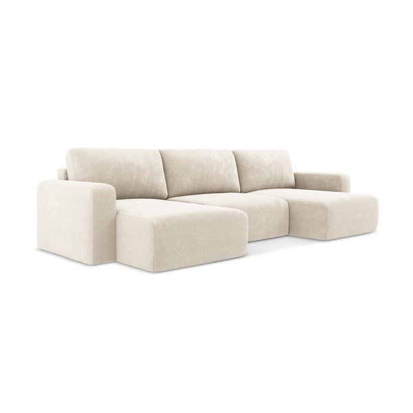 Кремав шенилов сгъваем/с място за съхранение ъглов диван (U форма) Kona – Makamii-image-2