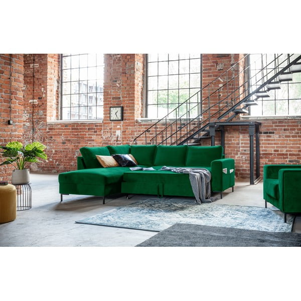 Тъмнозелен кадифен разтегателен ъглов диван (ляв ъгъл) Lofty Lilly – Miuform-image-4