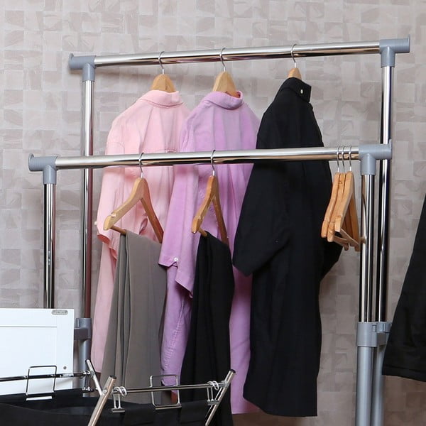 Метална телескопична стойка за дрехи на колелца в сребрист цвят – Premier Housewares-image-1