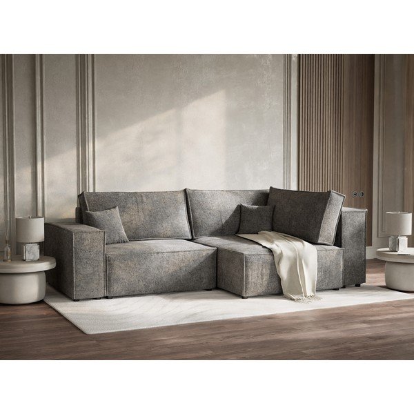 Сив шенилов сгъваем/с място за съхранение ъглов диван (десен ъгъл/L форма) Tonga – Maison de Rêve-image-4