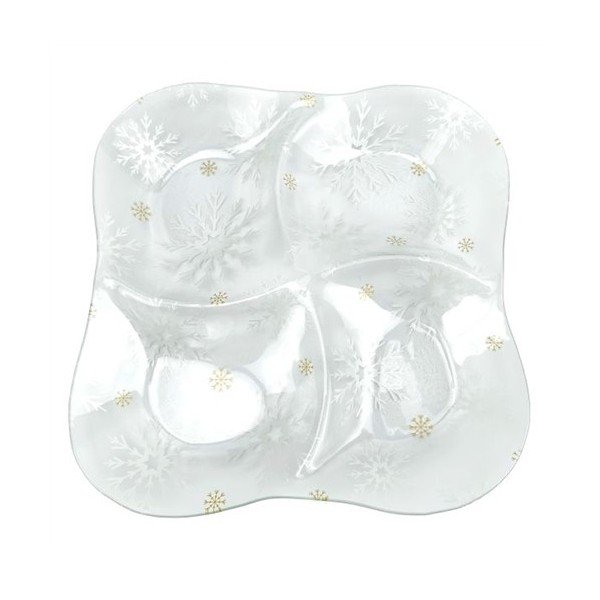 Стъклена чиния с коледен мотив за сервиране ø 28,5 cm Frosty Flakes – Dakls