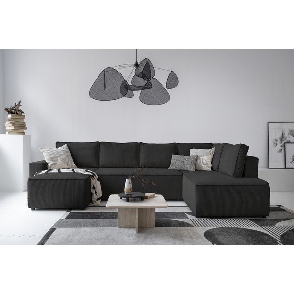 Антрацитен разтегателен ъглов диван от рипсено кадифе (десен ъгъл/"U" форма) Brave Dave – Miuform-image-3