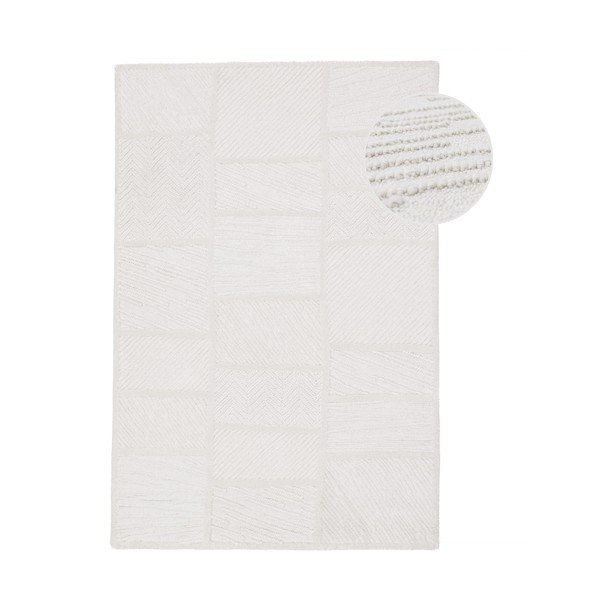 Бял ръчно изработен килим със смес от вълна 140x200 cm Sculptured Blocks – Flair Rugs