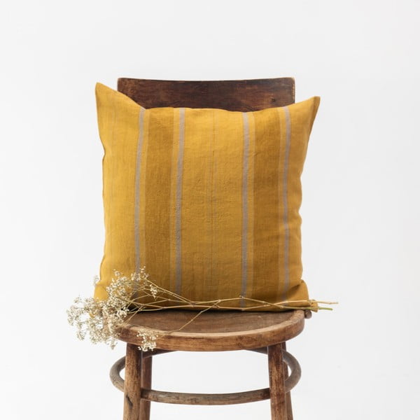 Ленена калъфка за възглавница 40x40 cm Amber Bronze Stripes – Linen Tales