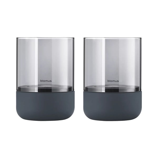 Комплект от 2 свещника от сиво стъкло с бетонна основа Calma - Blomus