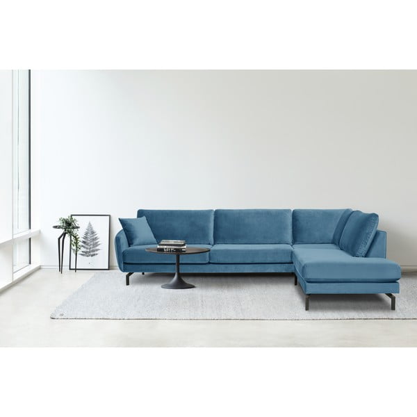 Ъглов диван от синьо кадифе (десен ъгъл) Magic - Scandic-image-1
