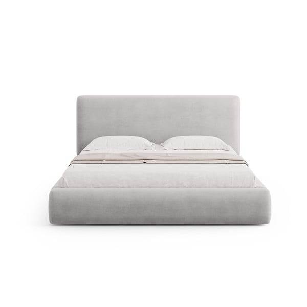 Светлосиво двойно тапицирано легло с място за съхранение с включена подматрачна рамка 140x200 cm Colonel – Cosmopolitan Design-image-2