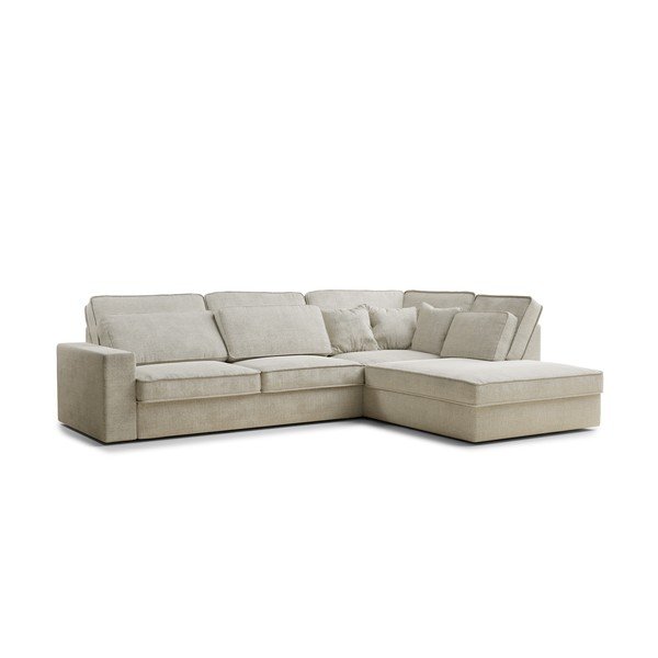 Сиво-бежов шенилов ъглов диван (десен ъгъл/L форма) Kirou – Maison de Rêve-image-2