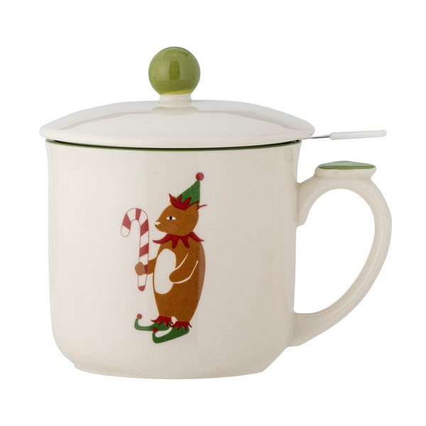 Кремава глинена чаша с коледен мотив с цедка 300 ml Valentin – Bloomingville