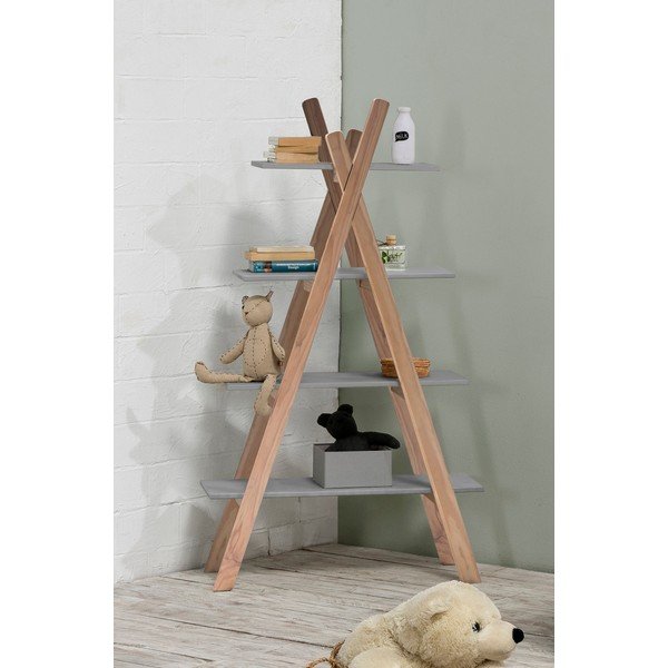 Детска етажерка със сиви рафтове и конструкция от борова дървесина Elisa - Marckeric-image-1