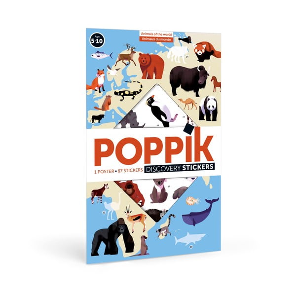 Образователен плакат със стикери Животните на света - Poppik