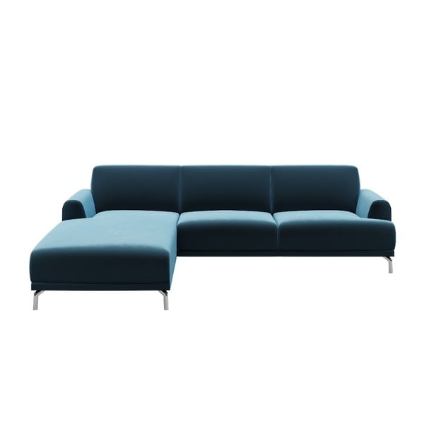 Ъглов диван от синьо кадифе , ляв ъгъл Puzo - MESONICA
