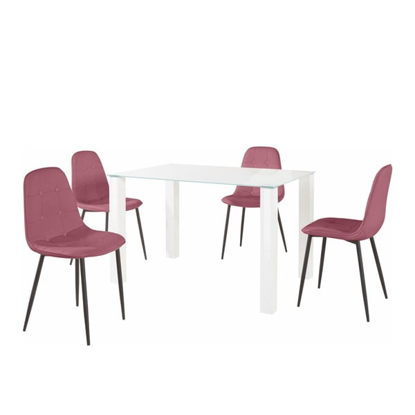 Sada jídelního stolu a 4 růžových židlí Støraa Dante, délka stolu 120 cm