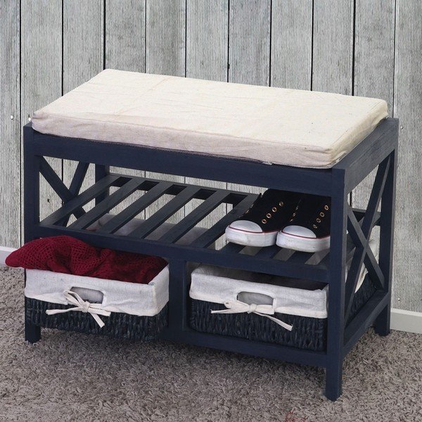 Modrý dřevěný botník s lavicí Mendler Shabby-image-1