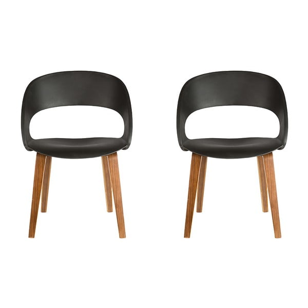 Комплект от 2 черни трапезни стола с дървени крака Dementra - Unknown