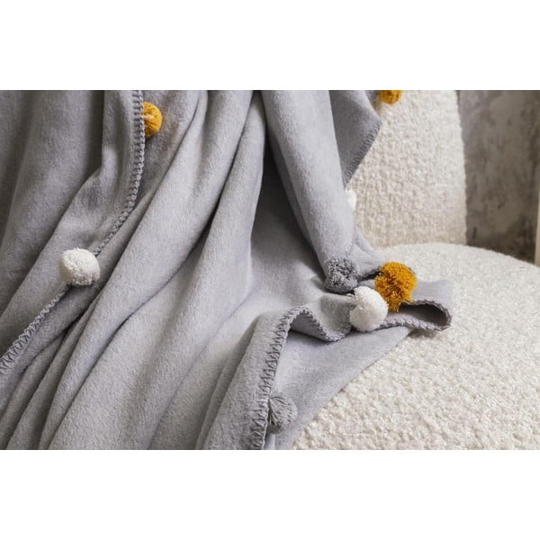 Сиво покривало за легло от флийс 150x200 cm Pom Pom – Mijolnir-image-3