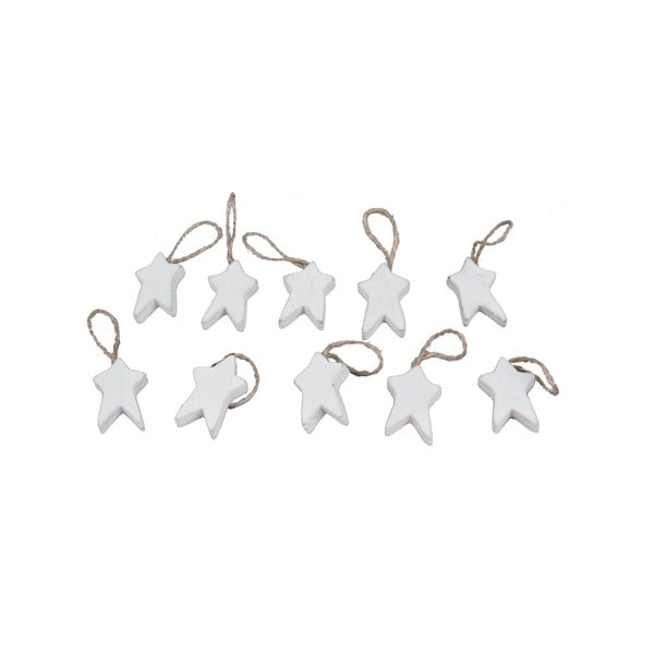 Комплект от 10 бели дървени орнамента Морска звезда, 2,3 x 4 cm - Ego Dekor