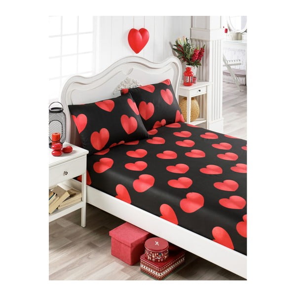 Комплект черен и червен памучен чаршаф и 2 калъфки за възглавници за единично легло Mulena Duro, 100 x 200 cm - Mijolnir
