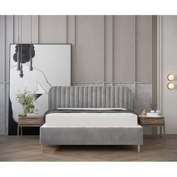 Сиво единично легло 120x200 cm тапицирано с място за съхранение с включена подматрачна рамка Noto – Maison de Rêve-image-4