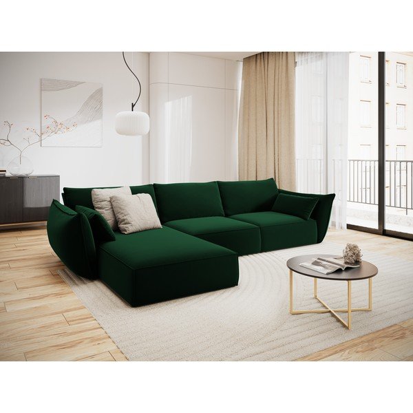 Тъмнозелен кадифен ъглов диван (ляв ъгъл) Vanda – Mazzini Sofas-image-1