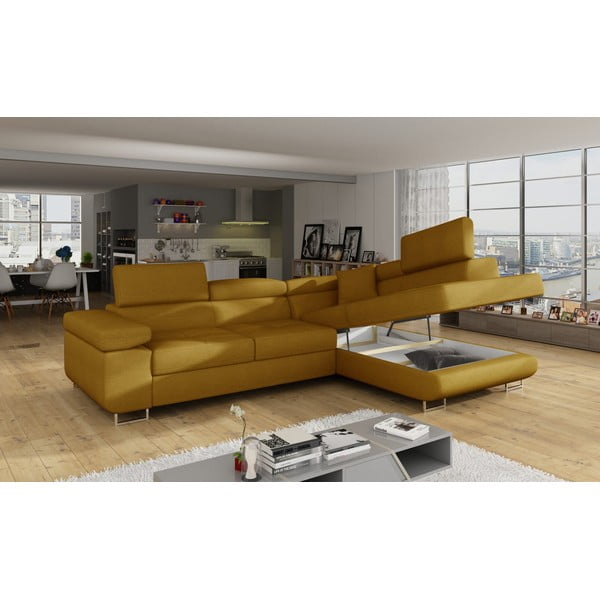 Жълт разтегателен ъглов диван с място за съхранение (десен ъгъл L форма) Anton – ELTAP-image-4