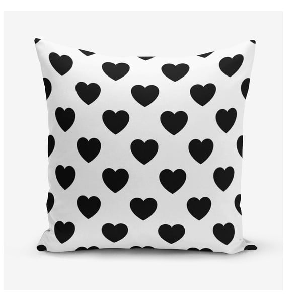 Черно-бяла калъфка за възглавница със сърца , 45 x 45 cm - Minimalist Cushion Covers
