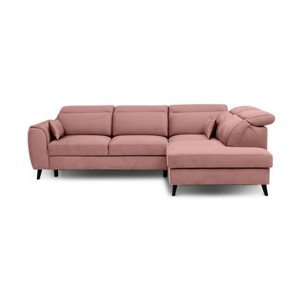 Розов кадифен разтегателен ъглов диван с място за съхранение (десен ъгъл L форма) Noble – ELTAP