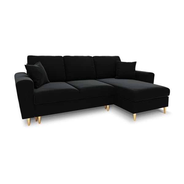 Черен кадифен разтегателен ъглов диван с място за съхранение Kyoto – Cosmopolitan Design