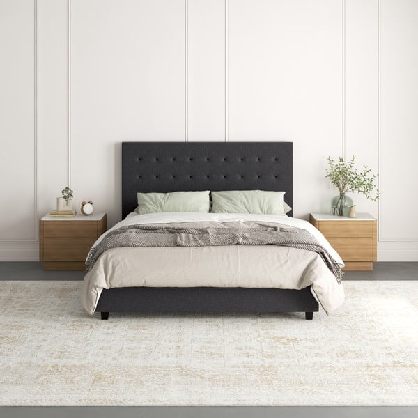 Тъмносиво двойно легло 140x200 cm тапицирано Emily – Støraa-image-3