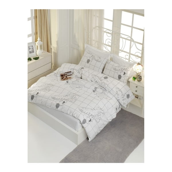 Чаршаф за двойно легло със спално бельо от памук Ranforce Cecile White, 160 x 220 cm - Mijolnir