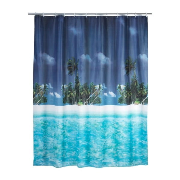 Синя завеса за душ Dreamy Beach, 180 x 200 cm Palm - Wenko
