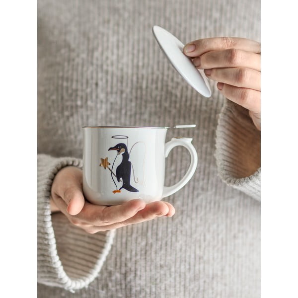 Кремава глинена чаша с коледен мотив с цедка 300 ml Valentin – Bloomingville-image-1