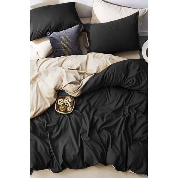 Черно и кремаво памучно спално бельо за двойно легло/разширено с чаршаф 200x220 cm - Mila Home-image-3