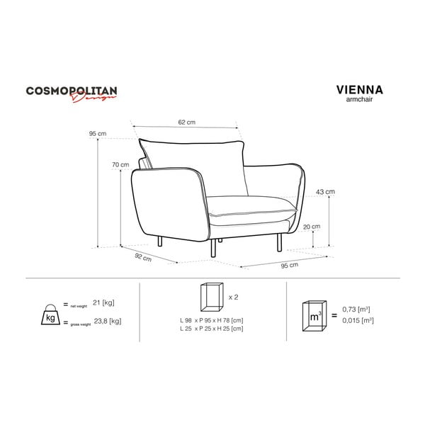 Кресло от тъмносиво кадифе Vienna - Cosmopolitan Design-image-4