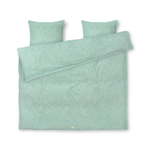 Бяло и зелено спално бельо от органичен памук за двойно легло 200x220 cm Monochrome Lines - JUNA