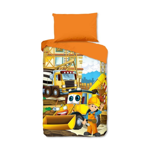 Оранжево единично  памучно детско спално бельо 140x200 cm Building – Good Morning