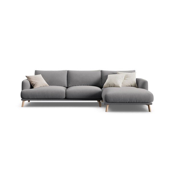 Сив кадифен ъглов диван (десен ъгъл) Naomi – Micadoni 