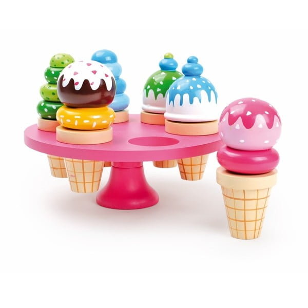 Комплект от 6 дървени конуса за сладолед със стойка за сладолед "Вафла - Legler