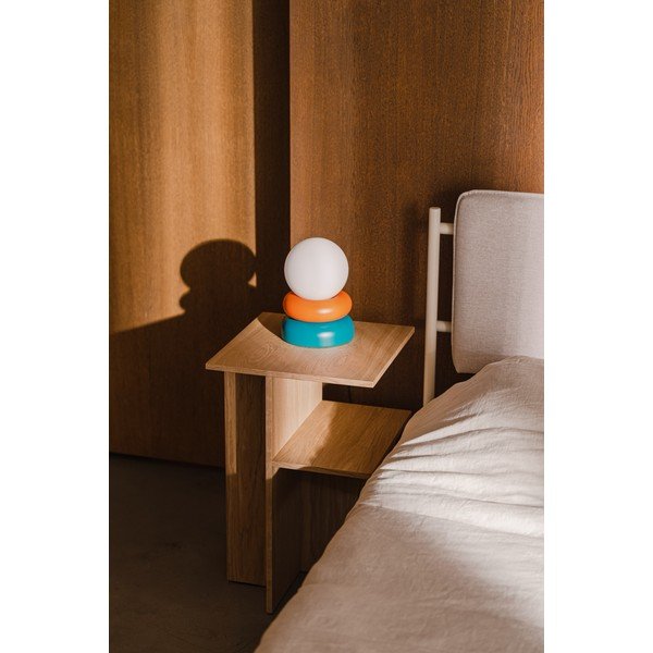 Настолна лампа от масивна дървесина в петролен цвят/оранжева със стъклен абажур (височина 24 cm) Otem – noo.ma-image-1