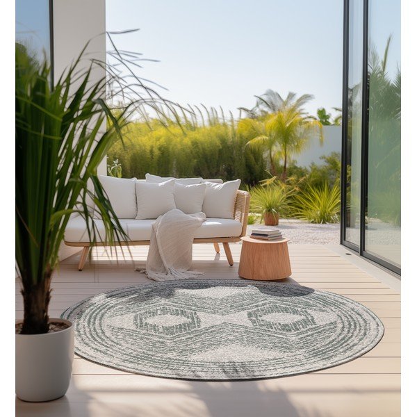 Зелено-кремав кръгъл външен килим ø 140 cm Gemini – Elle Decoration-image-1