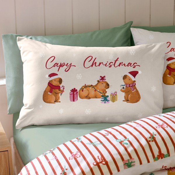Единично  спално бельо в естествен цвят 135x200 cm Capy Christmas – Catherine Lansfield-image-3