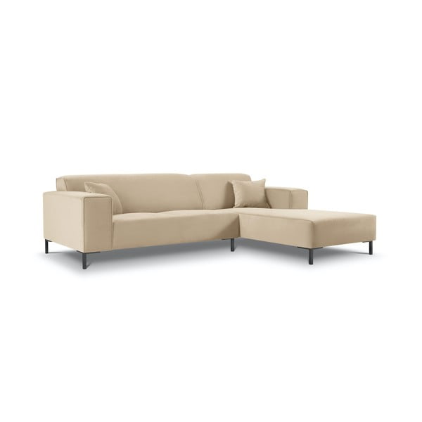 Бежов ъглов диван от кадифе Siena, десен ъгъл - Cosmopolitan Design
